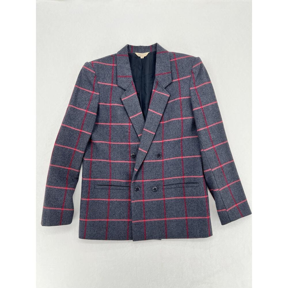 Vintage Cassidy Wool Blend Double-Breasted Plaid Blazer Gray Red Women’s Size 6